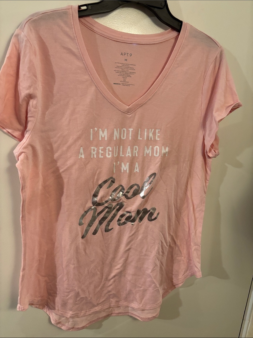 Apt. 9 Light Pink V-Neck Tee with Metallic Script